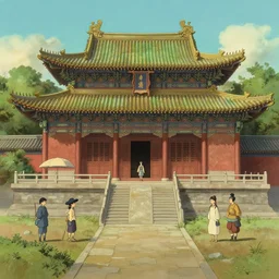 ming dynasty, temple, in the style of studio ghibli, j. c. leyendecker, greg rutkowski, artem