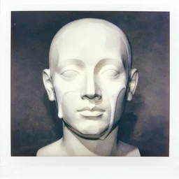 watercolor, a liquid white clay porcelain portrait of a face melt down flow go runny, face painted with white thick fluid, low poly, watercolor polaroid, grainy image, contrast
