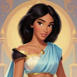 portrait of jasmine from aladin as athena, rossdraws, matte painting, artstation, on stylized background, masterpiece, highly detailed