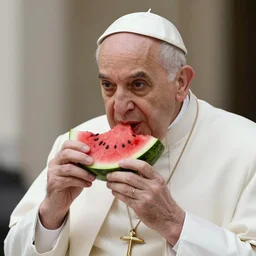 The Pope eating watermelon, hyperdetailed, artstation, cgsociety, 8k