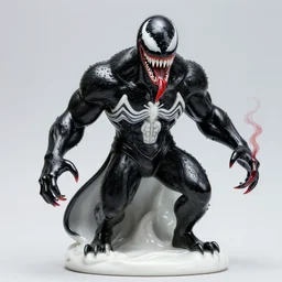 venom lord sculptor, black paint on white porcelain, leather cloak, red smoke, intricate, wet plastic, levitating, style of alex stoddard, 8 k, back light