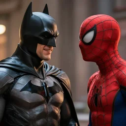 Photography, A Batman talking with a Spider man , big smile