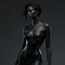 dark moody photo of a black cyberpunk woman, elegant, highly detailed, smooth, sharp focus, illustration, beautiful, geometric, art by Tom Bagshaw