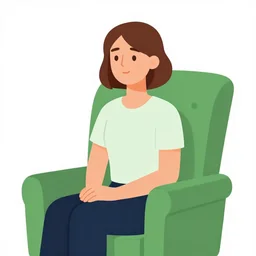 a woman with short brown hair sitting in a green armchair. clean cel shaded vector art. shutterstock. behance hd by lois van baarle, artgerm, helen huang, by makoto shinkai and ilya kuvshinov, rossdraws, illustration, art by ilya kuvshinov