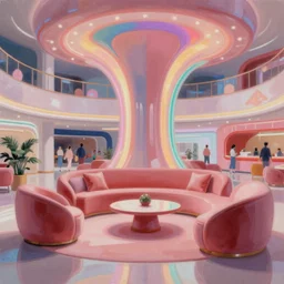 retrofuturistic mall lounge, digital painting by Odd Nerdrum, modern Kitsch, 8k, trending on Artstation