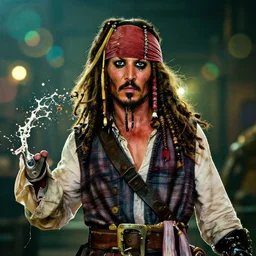 ( ( ( ( captain jack sparrow ) ) ) ) in gears of war, splash art, movie still, cinematic lighting, dramatic, octane render, detailed face, long lens, shallow depth of field, bokeh, anamorphic lens flare, 8 k, hyper detailed, 3 5 mm film grain