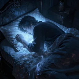 shadow figure watching a person sleeping in bed at night, volumetric lighting, 8 k octane beautifully detailed render, post - processing, extremely hyper - detailed, intricate, epic composition, cinematic lighting, masterpiece, trending on artstation, detailed detailed detailed, masterpiece, stunning art by anders zorn, wonderful masterpiece by greg rutkowski, beautiful cinematic light,