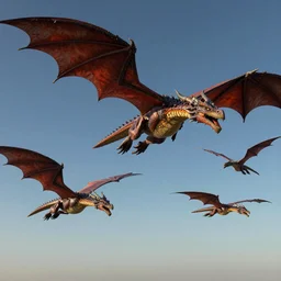 landscape image with various alien dragons flying through the sky, extremely detailed digital matte painting, clear skies, night, vibrant, stunning lighting