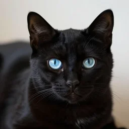 black cat, blue eyes