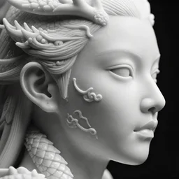 monochrome close - up profile face black background beautiful young porcelain vegetal, dragon, cyborg, female 1 5 0 mm beauti