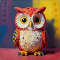 a beautiful painting lovely toy owl, by picasso by kusama yayoi award - winning art, andy warhol color, dramatic light, octane render