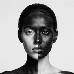 a woman face, half black, half white