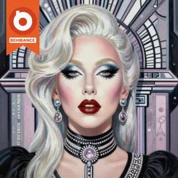 vaporwave lady gaga art deco portrait, an ultrafine detailed painting by rafal olbinski, thomas cole, behance contest winner, pop surrealism, detailed painting, very detailed, minimalist, skeuomorphic, airbrush art
