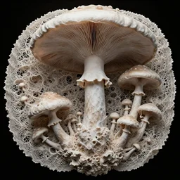 a 3 d fungal world of mushroom fractals in the style of graffuturism, intricate mycelial lace, ultra detailed, by peter mohrbacher & james jean & william morris & ernst haeckel & zaha hadid