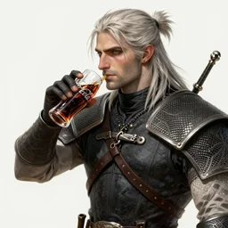 geralt the witcher 3 drinking coca cola, d & d, fantasy, intricate, elegant, highly detailed, digital painting, artstation, concept art, matte, sharp focus, illustration, hearthstone, art by artgerm, art by greg rutkowski, art by alphonse mucha