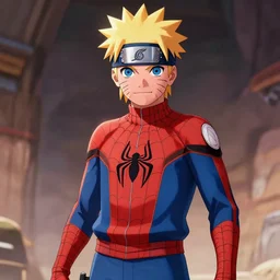 naruto wearing a spiderman costume, anime, beautiful, trending on artstation, high detail, digital painting