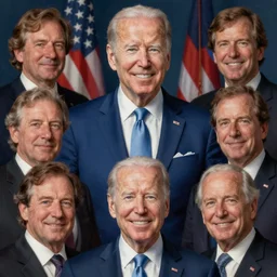 joe biden triumphant re - election. portrait by clyde caldwell and jean giraud and anton otto fischer and john philip falter and will eisner and gil elvgren