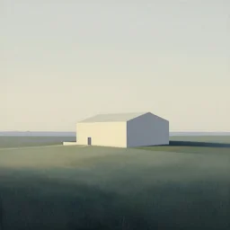 A serene landscape with a singular building in the style of Stephan Martiniere.
