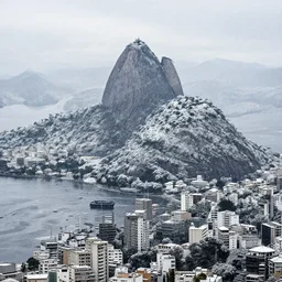 rio de janeiro pao de acucar, city snowing with a lot of snow, photography award photo, 4 k