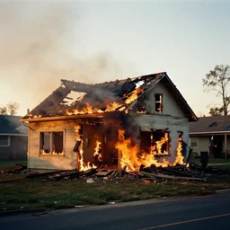 house burning down aesthetic, golden hour, ultra hd, shot on 3 5 mm film camera, smooth sharp focus, tumblr aesthetic,
