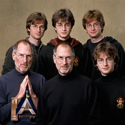 steve jobs, harry potter, john lennon, and gabe newell meeting up