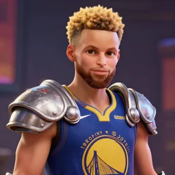 a beautiful steve curry of random ethnicity with a beautiful and detailed with blond and black hair with armor, rendered as an unreal engine 5 video game, cinema 4 d, octane render, detailed, brawl stars, cinematographic, artstation greg rutkowski, full colors hd