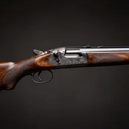 photo side view of a 1 2 gauges gun design vintage hunting wood carved exotic octopus design dramatic lighting