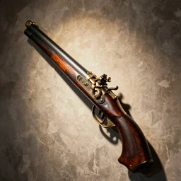 a beautiful vintage pirate gun hanging on a wall