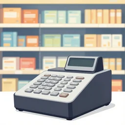 cash register in foreground shelves of buliding supplies in the background vector art
