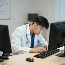 doctor using computer asleep