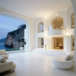vintage art deco 7 0 s white mansion interior at night by colin campbell cooper is built into cliff face by andrew atroshenko, john la farge's second paradise, tropical underground mansion from inside at night, moon rays create shadows on the cave wall, low contrast, impressionist watercolor by john la farge and thomas cole, cinematic