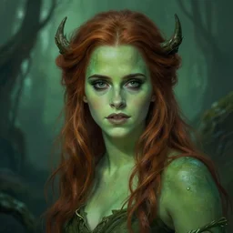 mindblowing portrait of emma watson as a swamp witch, green colored skin!!, deep focus, d & d, fantasy, intricate, elegant, highly detailed, digital painting, artstation, concept art, matte, sharp, illustration, hearthstone, art by artgerm and greg rutkowski and alphonse mucha