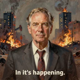 ron paul in it's happening. doompaul. world weary, horror, gloomy. grime, dirt. postapocalypse, burning cities in the background. oil painting elegant, highly detailed, centered, digital painting, artstation, concept art, smooth, sharp focus, illustration, artgerm, tomasz alen kopera, peter mohrbacher, donato giancola, joseph christian leyendecker, zdzisław beksinski, drew struzan