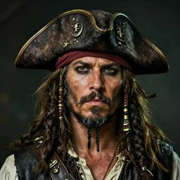 portrait of a pirate in a pirate hat, tanned, with a gray beard, concept art, realistic, intricate, octane render