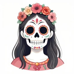 Illustration of a sugar skull day of the dead girl, art by Tatsuro Kiuchi
