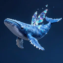 digital portrait of a fictional flying spirit blue whale, it has tiny multiple holographic butterfly wings on its backside, photo, photorealistic, detailed, 8 k, hdr, high quality, high resolution, lossless quality, lossless, 4 k, 1 6 k, octane render quality, psychedelics, featured on artstation, the whale is inspired by subreddit / r / whale, by mohamed solah, art limited whale by bahar moumivand, by yuzuko sudo