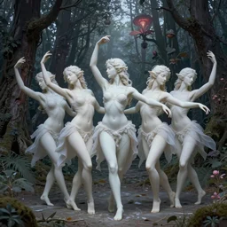 masterpiece ephemeral elven girls dancing in the woods, composition by anastasiya dobrovolskaya, donato giancola, karol bak, tom bagshaw, face by artgerm and edmund leighton, background by zdzisław beksinski, majestic, volumetric lighting, porcelain skin, photorealistic, intricate, trending on artstation 8 k