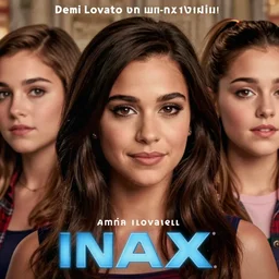 close-up of Demi Lovato as Piper Halliwell, Selena Gomez as Phoebe Halliwell and Ariana Grande as Prue Halliwell in a Charmed movie directed by Christopher Nolan, movie still frame, promotional image, imax 35 mm footage