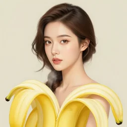 the portrait of an absurdly beautiful, graceful, elegant, and perky young woman made of bananas and petals, an ultrafine detailed illustration by kim jung gi, irakli nadar, intricate linework, bright colors, octopath traveler, final fantasy, angular, unreal engine 5 highly rendered, global illumination, radiant light, detailed and intricate environment