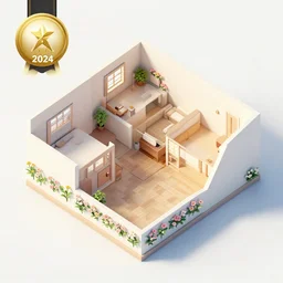 apartment flat with 4 rooms decorated with flowers, isometric, render, unreal engine, artstation award winner