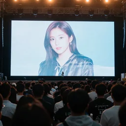 a large crowd of people looking up at a large screen