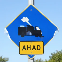 blue road work ahead sign