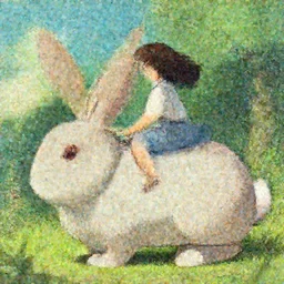 a girl riding a giant rabbit. very detailed. digital art. in the style of miyazaki. 4 k. trending on artstation.