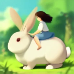 a girl riding a giant rabbit. very detailed. digital art. in the style of miyazaki. 4 k. trending on artstation.