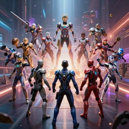 strenght, diverse cybersuits, from behind, speed rituals, wide angle, vivid, elaborate, highly detailed, beautiful lighting