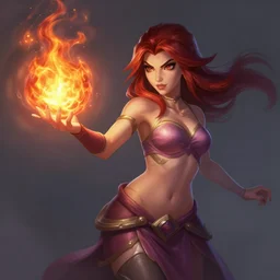 The sorceress casting a fire ball, league of legends, tiny abdomen & inflated hips body, amazing realistic eyes, coherent arms and hands, digital painting, artstation, concept art, smooth, sharp focus, illustration, ArtStation, art by 1000000% Hearthstone