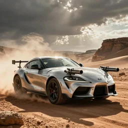 Toyota supra with guns on it, from the movie mad max fury road, photo