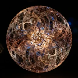 round symmetrical shape with fractals inside, Intricate mandelbulb fractal, The knotted ethereal cluttered dreams by Frank Gehry and Joan Mitchell, artists impression, cgsociety, abstract sculpture lit dramatically with intense lighting, deep shadows and bokeh