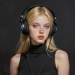 girl with blonde hair and blue eyes wearing headphones, sleeveless turtleneck. digital painting, by valerian city of a thousand planets, by ruan jin #, by mandy jurgens #, by artgerm #, william - adolphe bouguerea #