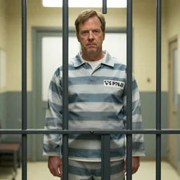 bob odenkirk dressed in prison clothing, standing behind prison bars